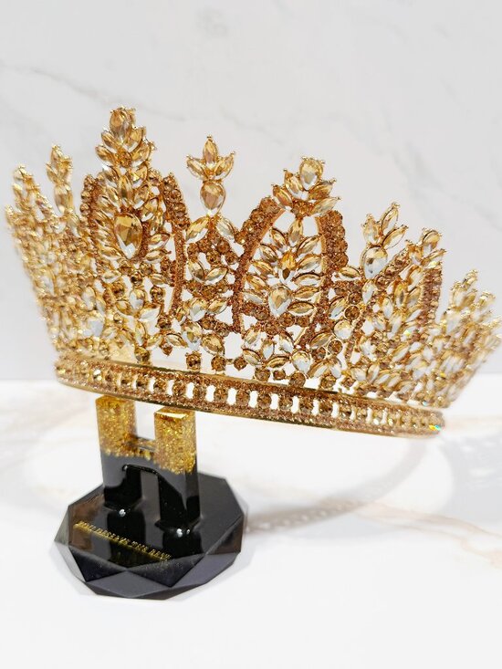Gold Champagne Gold Crystal Crown, Quinceanera Headpiece, Homecoming Prom Crown main image 4